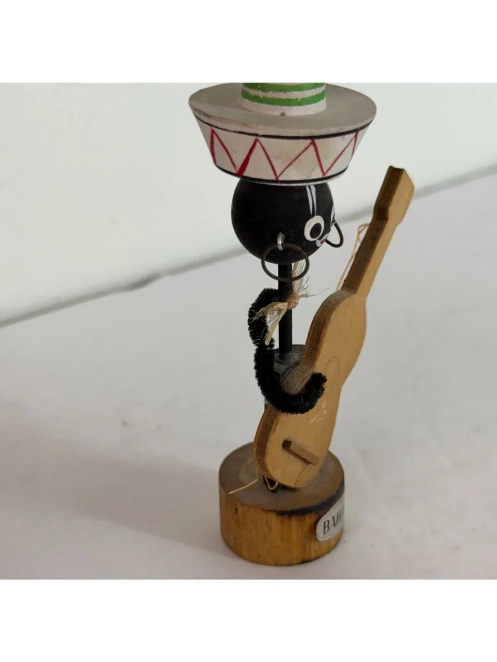 Vintage 1969 Bahamas Souvenir Wood Folk Art Musician Figurine Guitar Sombrero